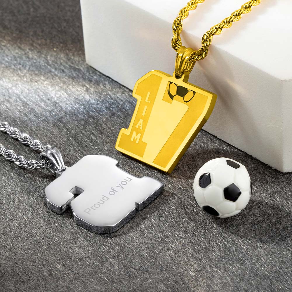 Custom Soccer Number Necklace with Name Jewelry Treasures