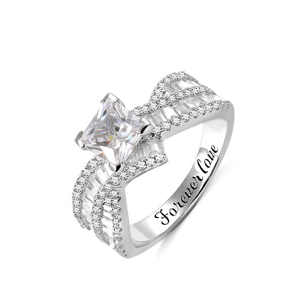 Engraved Princess Cut Gem Promise Ring for Her