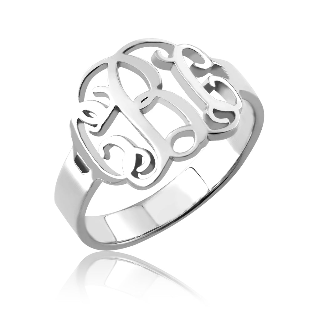 Personalized Sterling Silver Monogram Ring Hand-drawn Font Jewelry Treasures