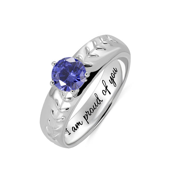 Engraved Baseball Solitaire Birthstone Ring in Silver Jewelry Treasures