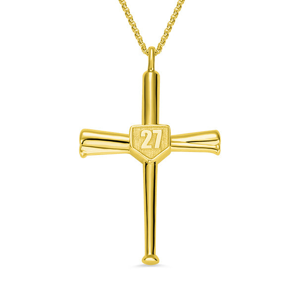 Engraved Double Side Baseball Cross Necklace Brass Jewelry Treasures