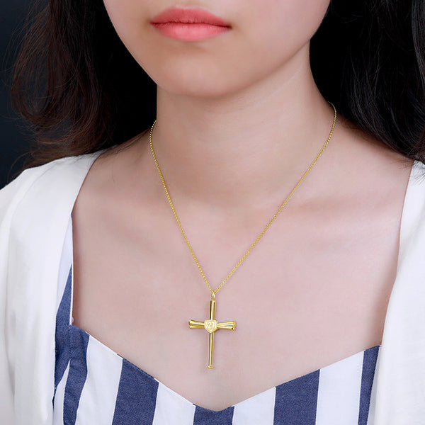 Engraved Double Side Baseball Cross Necklace Brass Jewelry Treasures