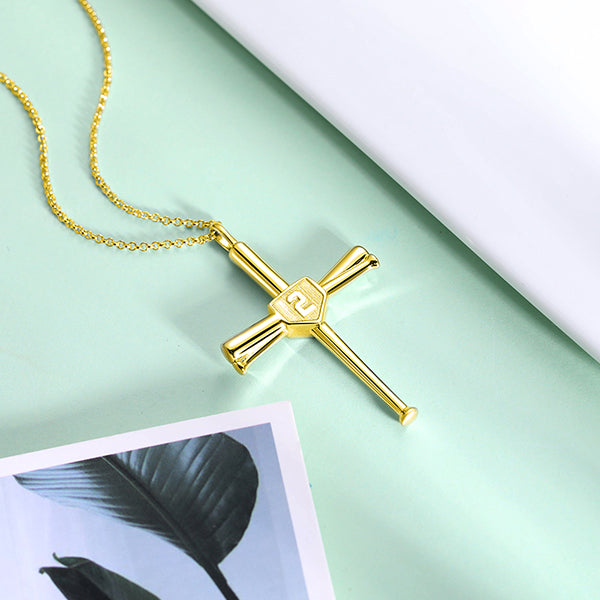 Engraved Double Side Baseball Cross Necklace Brass Jewelry Treasures