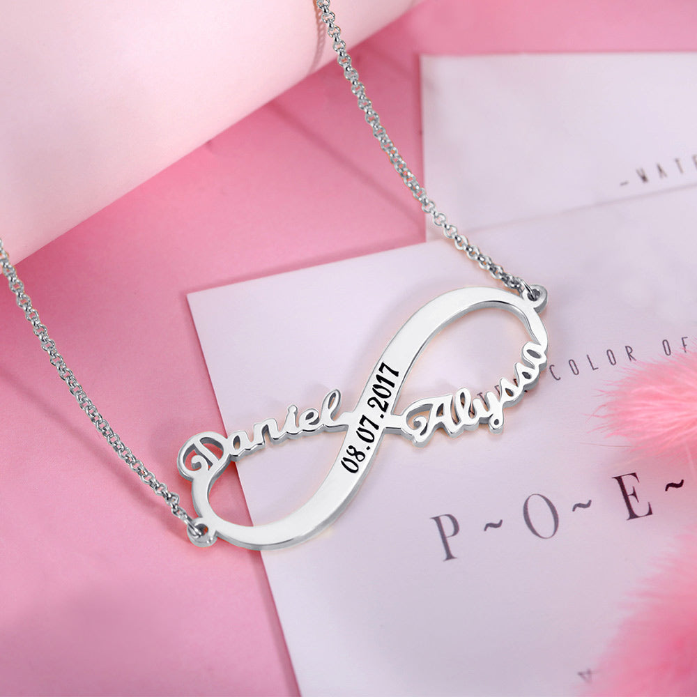 Custom 2 Names Infinity Necklace with Date in Silver Jewelry Treasures