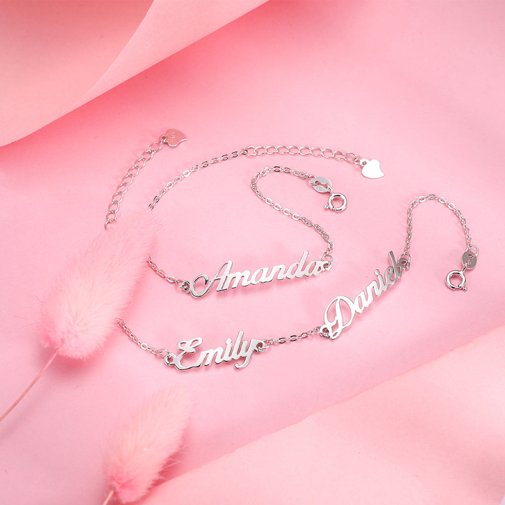 Personalized 1-4 Names Bracelet in Silver Jewelry Treasures