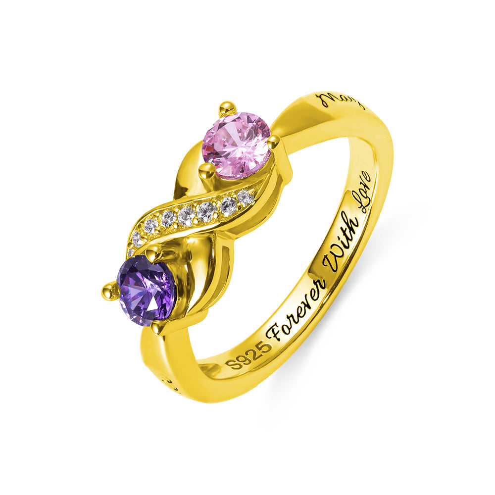 Engraved Birthstone Infinity Ring in Gold