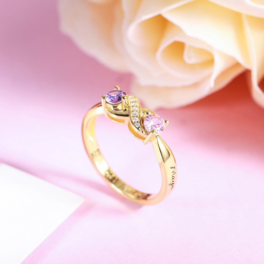 Engraved Birthstone Infinity Ring in Gold