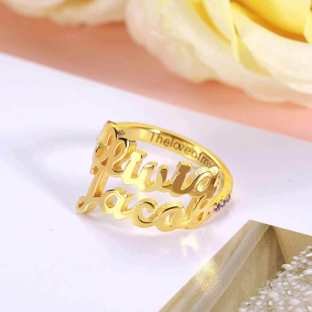 Personalized Two Names Birthstone Ring