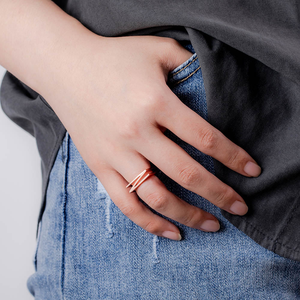 Personalized Large Initial Stackable Ring Rose Gold