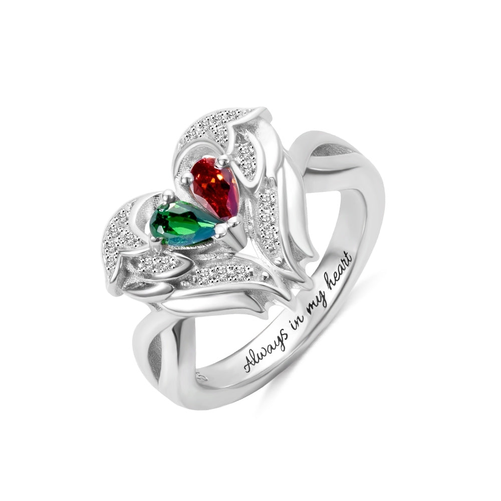 Personalized Angel Wings Ring with Two Birthstones