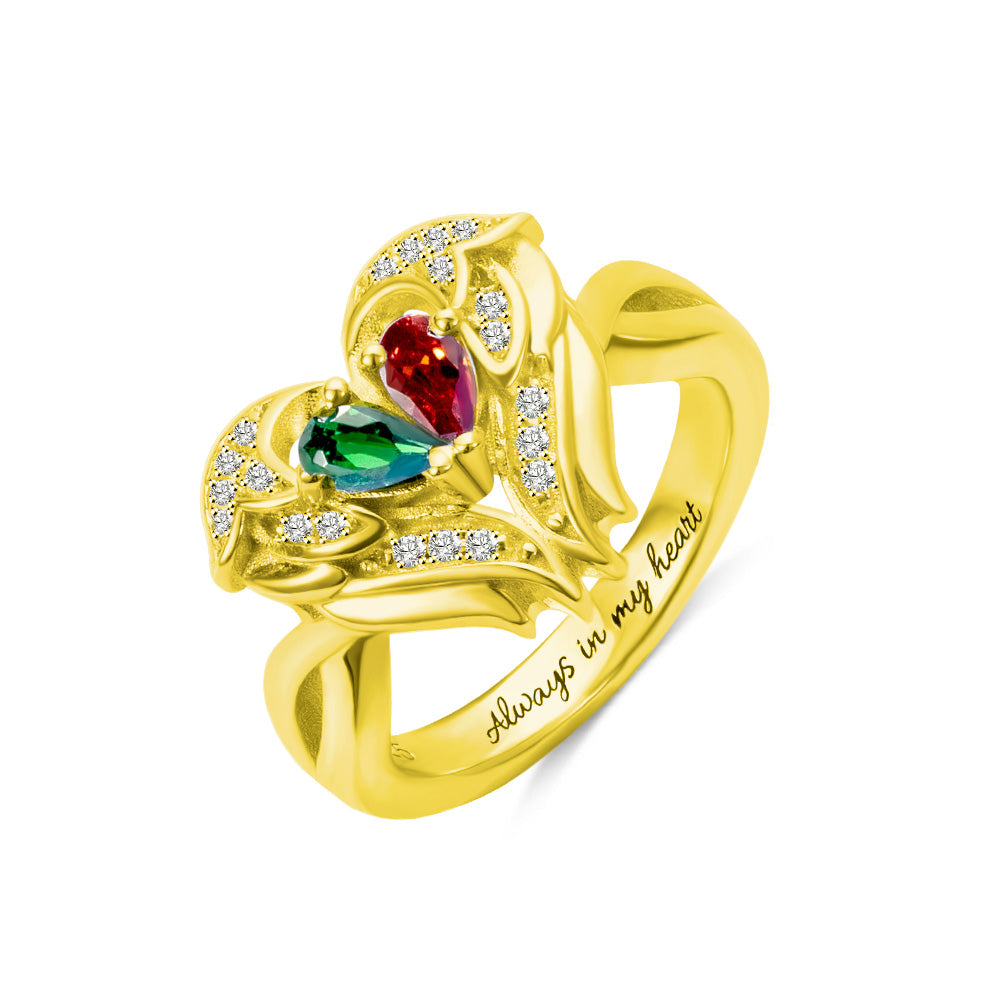 Personalized Angel Wings Ring with Two Birthstones