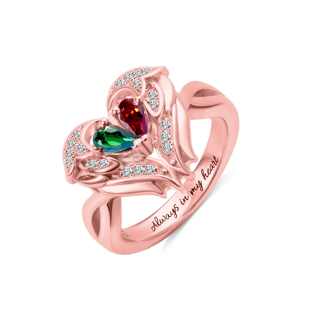 Personalized Angel Wings Ring with Two Birthstones