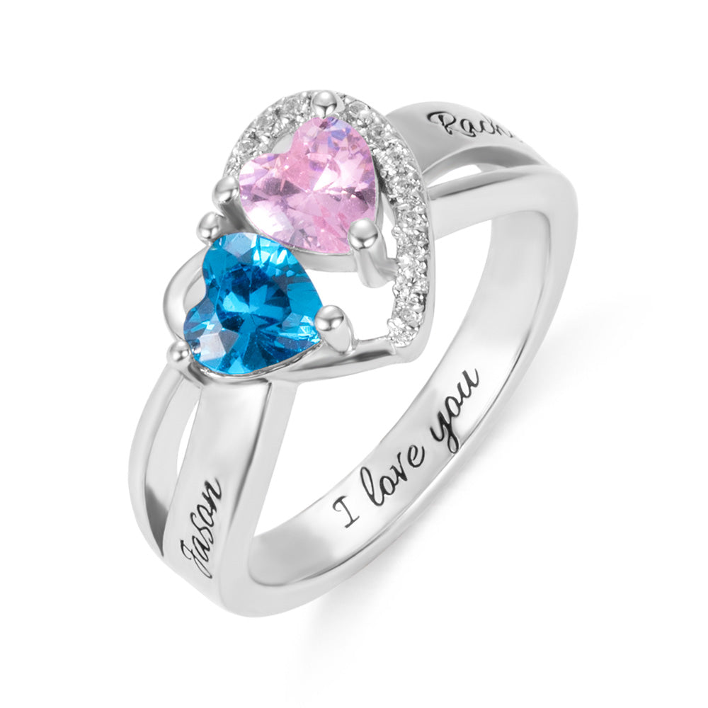 Heart Birthstones Engraved Promise Ring