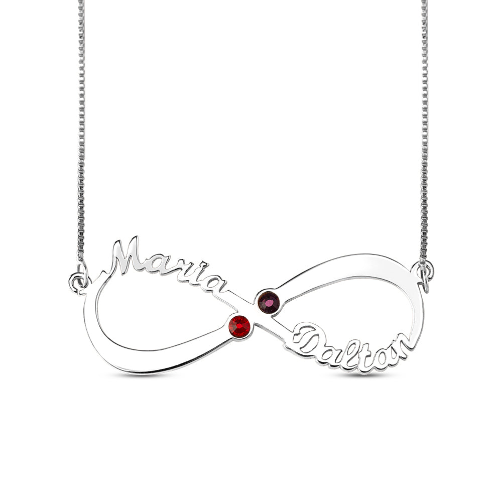 2 Names & Birthstones Infinity Love Necklace Sterling Silver Jewelry Treasures