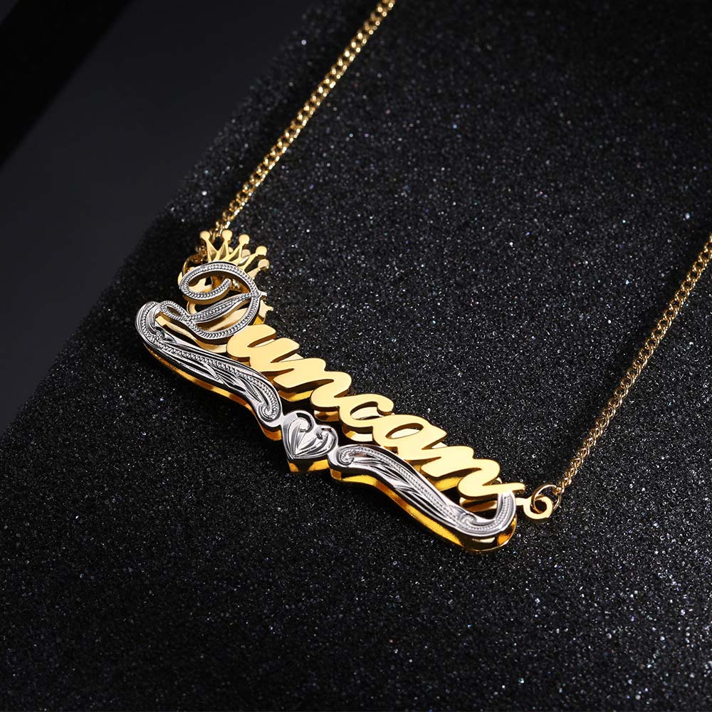 Personalized Double Plate Name Necklace in Gold Jewelry Treasures