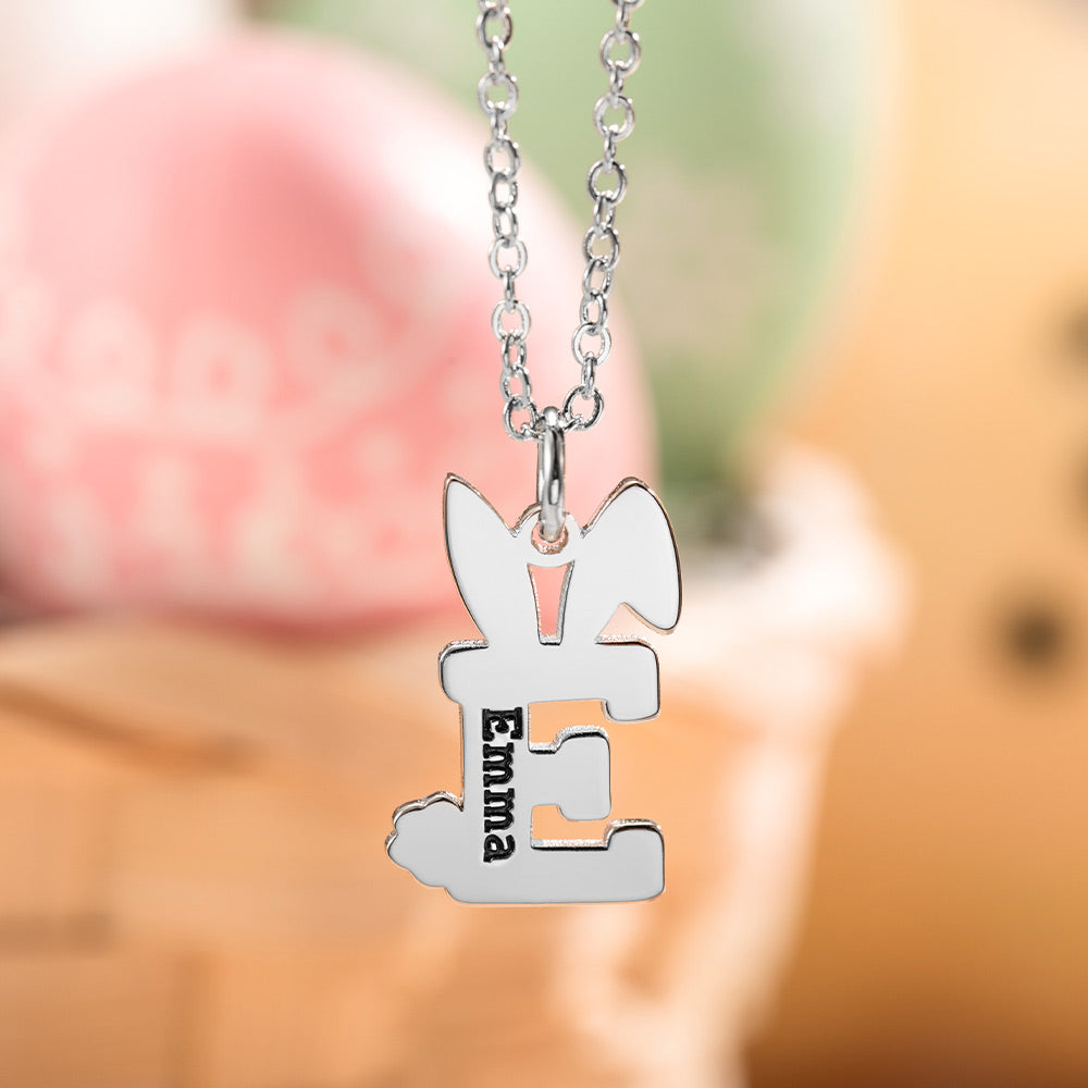 Custom Easter Bunny Letter Necklace with Name Stainless Steel Jewelry Treasures