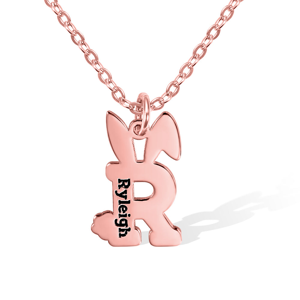 Custom Easter Bunny Letter Necklace with Name Stainless Steel Jewelry Treasures