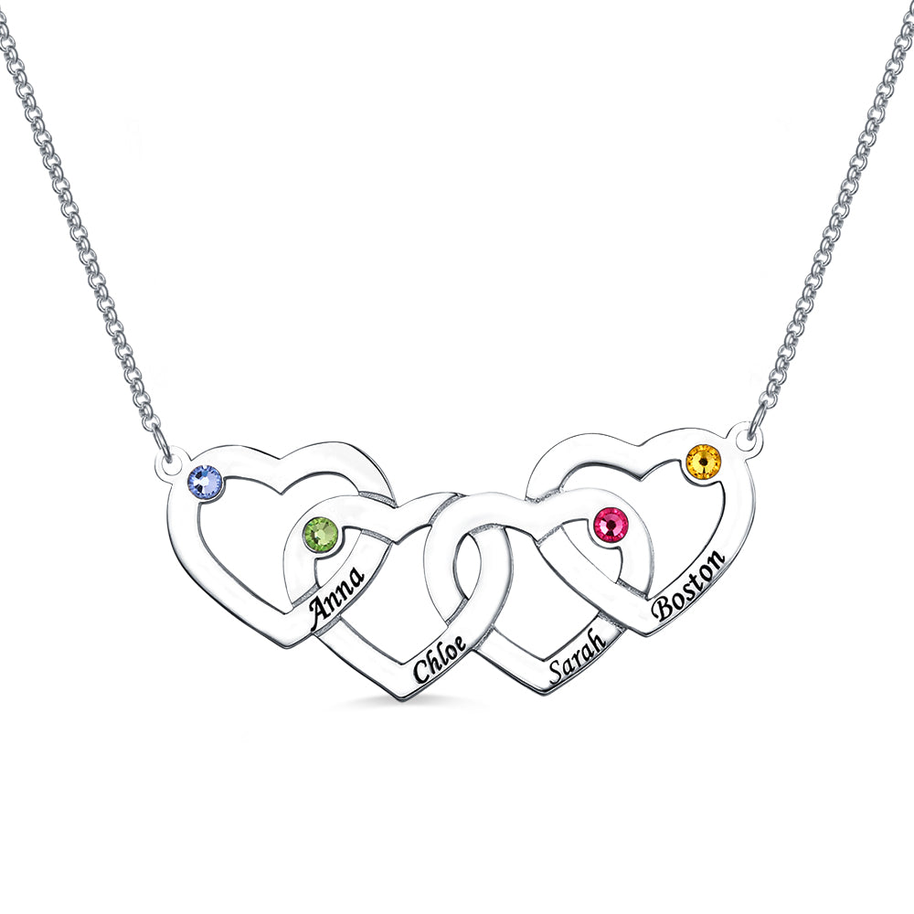 Four Hearts Names&Birthstones Necklace In Silver Jewelry Treasures