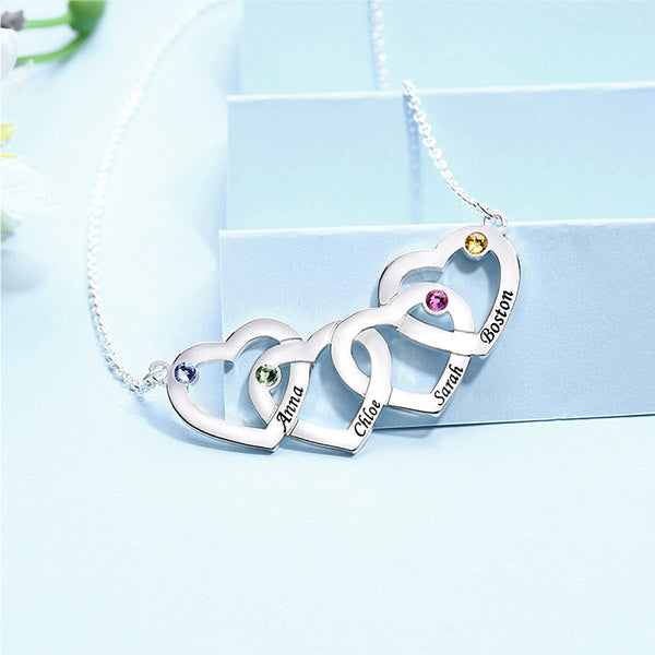 Four Hearts Names&Birthstones Necklace In Silver Jewelry Treasures