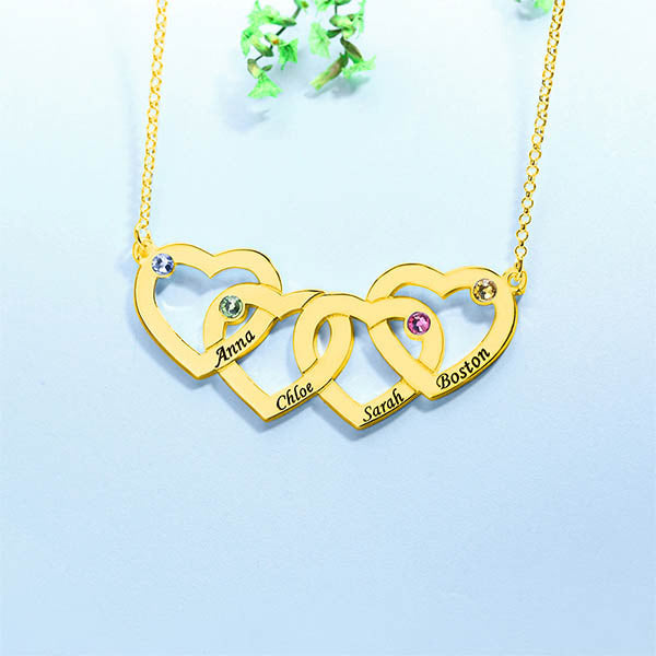 Four Hearts Names&Birthstones Necklace In Silver Jewelry Treasures