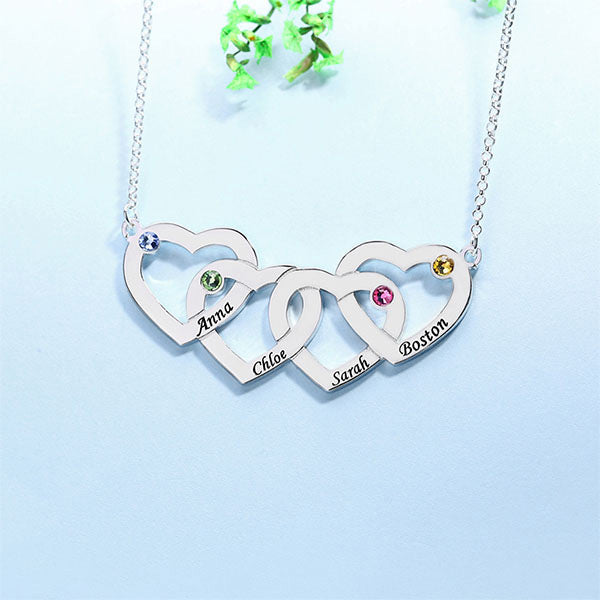 Four Hearts Names&Birthstones Necklace In Silver Jewelry Treasures