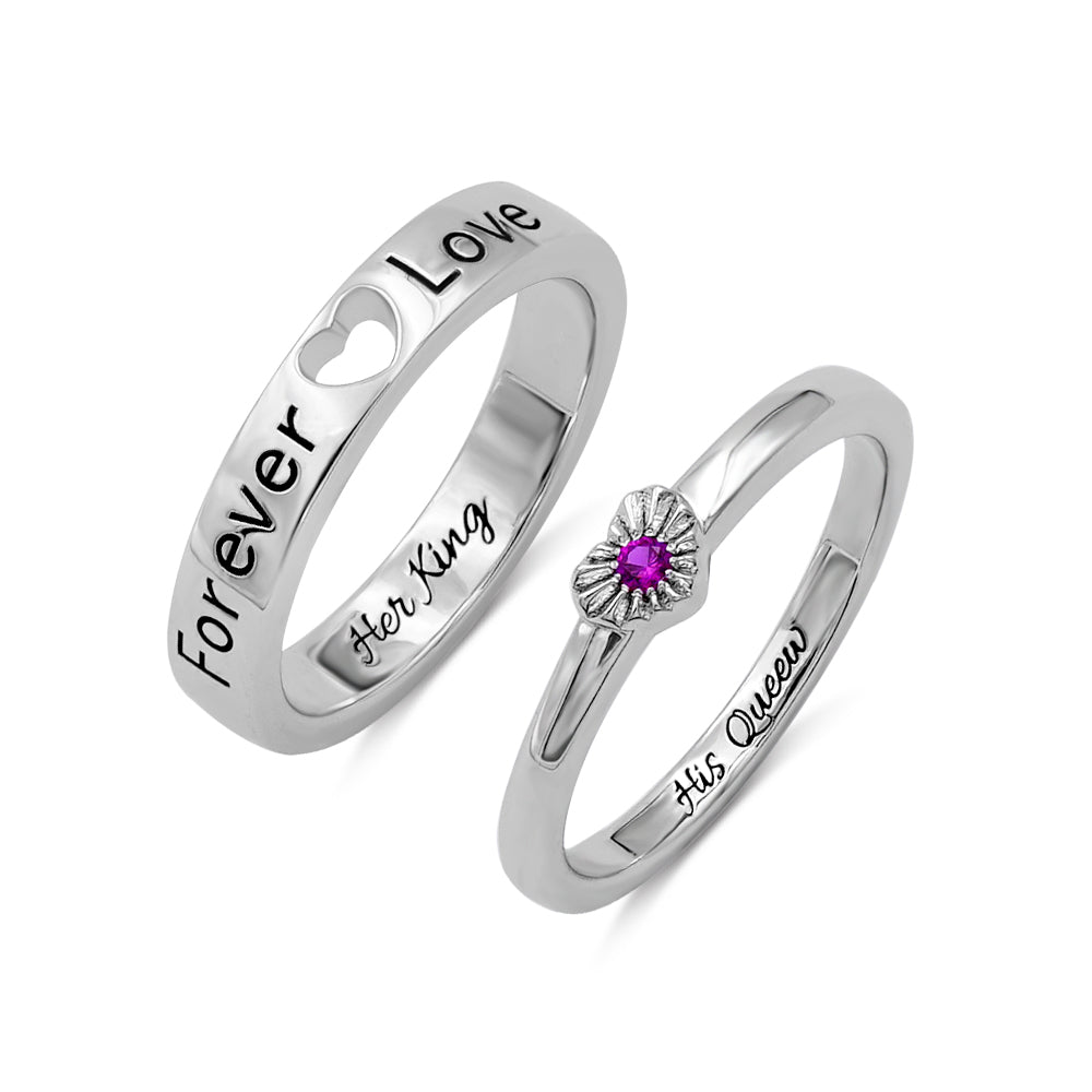 Personalized Heart Birthstone Couple Rings Gift for Lovers Jewelry Treasures