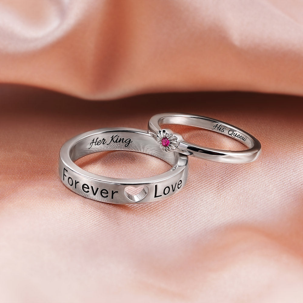 Personalized Heart Birthstone Couple Rings Gift for Lovers Jewelry Treasures