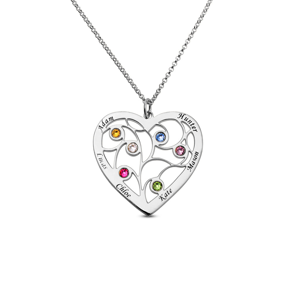 Sterling Silver Heart Family Tree Necklace Jewelry Treasures