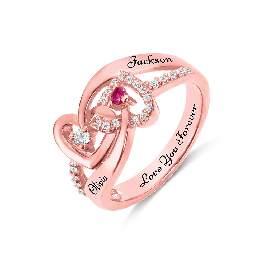 Customized Dual Hearts Interwoven Named Ring