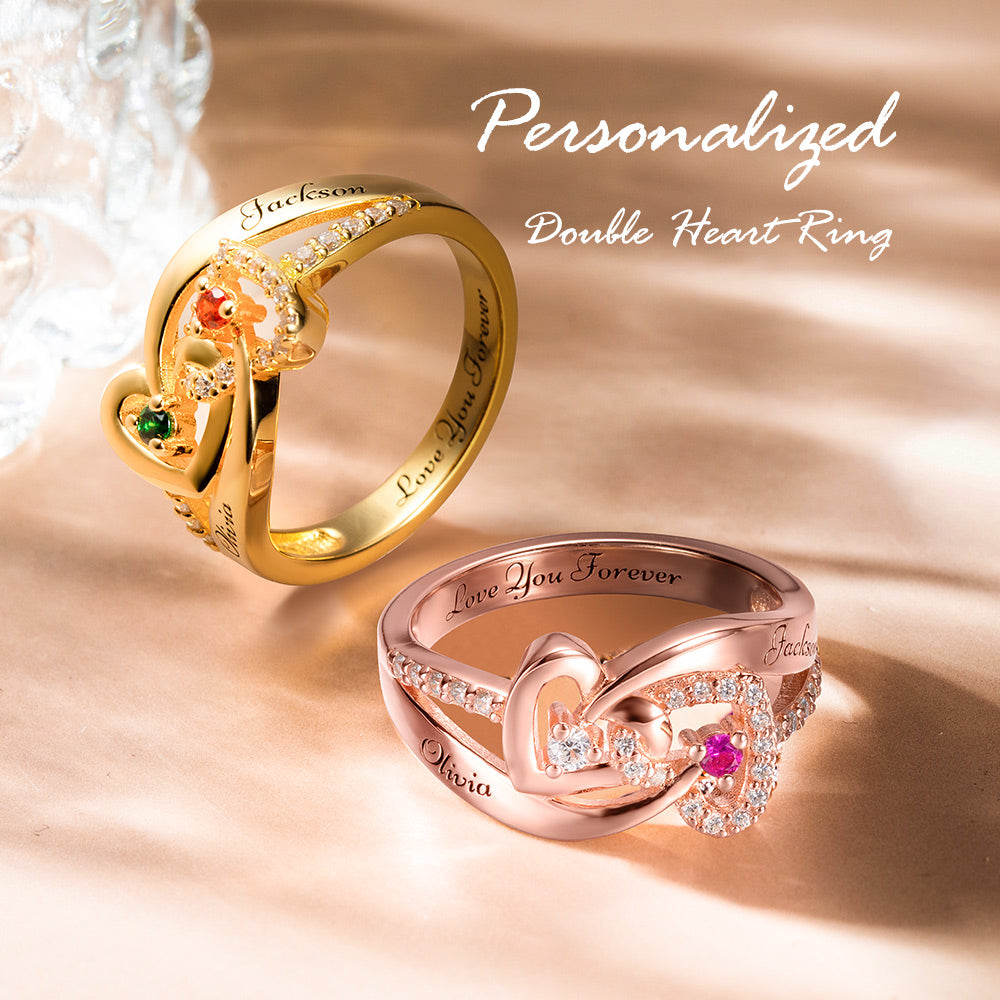 Customized Dual Hearts Interwoven Named Ring