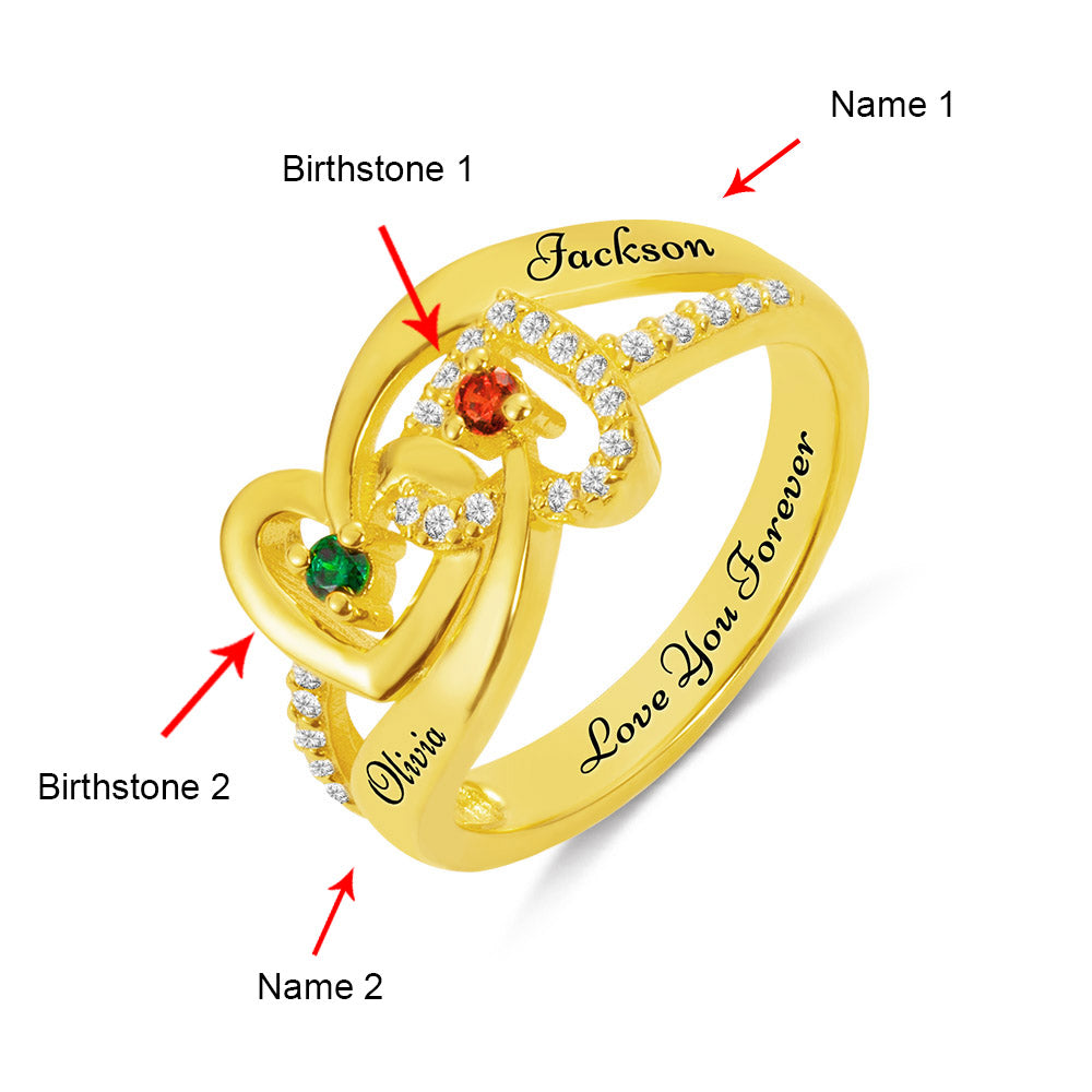 Customized Dual Hearts Interwoven Named Ring