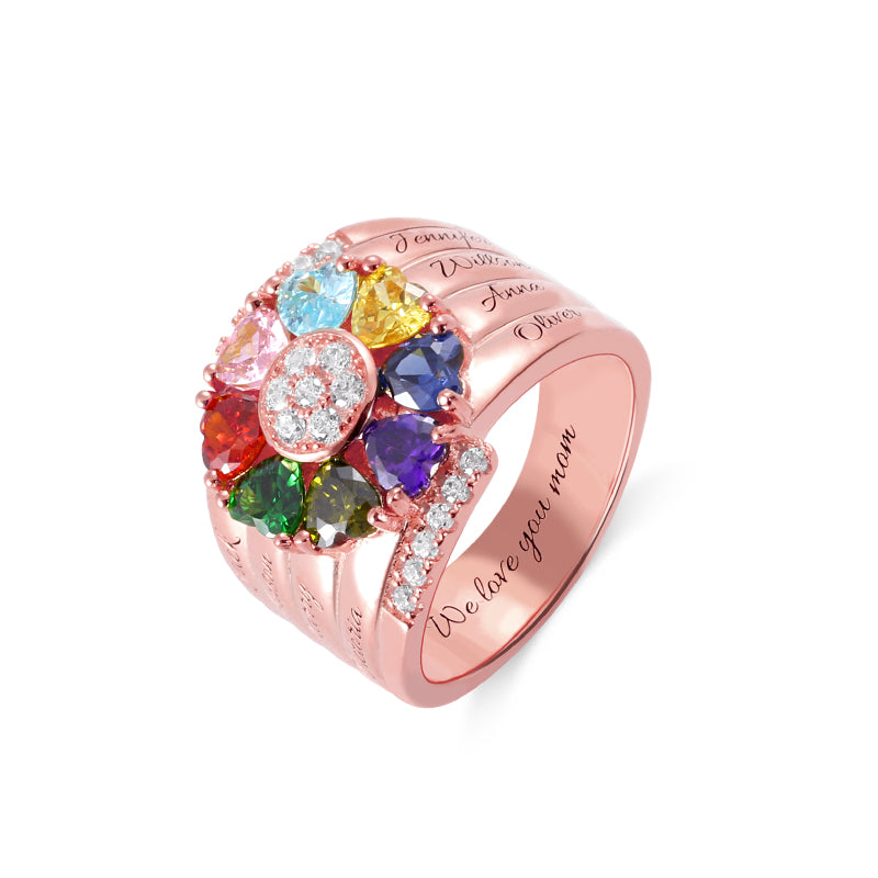 Personalized 8 Heart Birthstone Ring in Sterling Silver