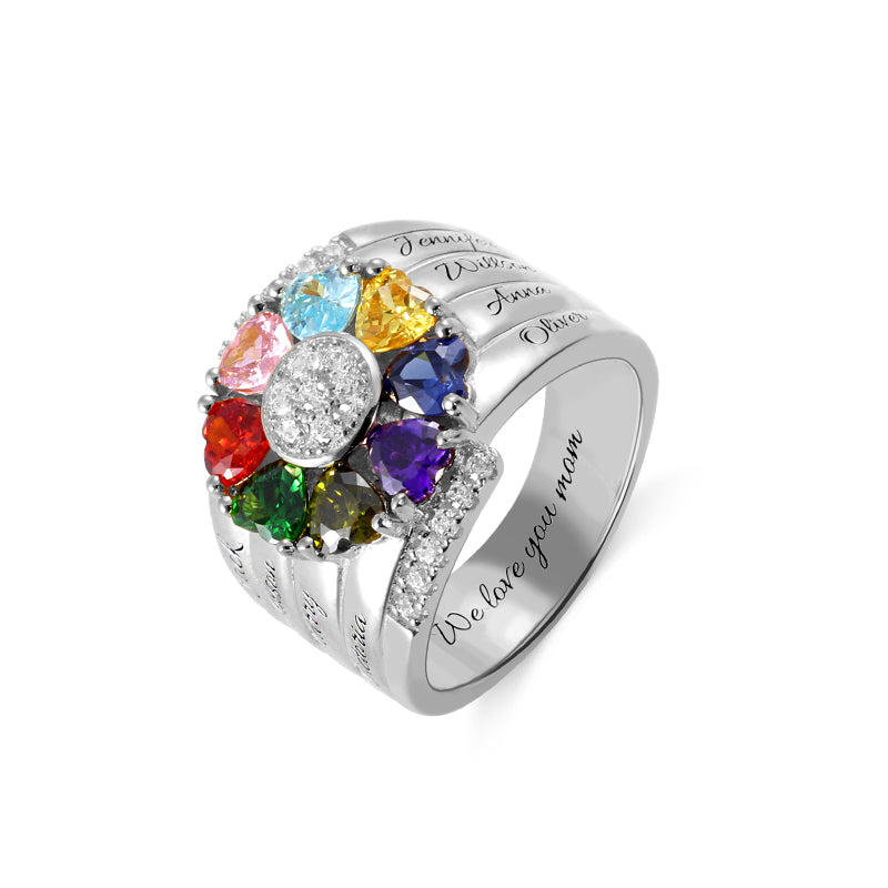 Personalized 8 Heart Birthstone Ring in Sterling Silver