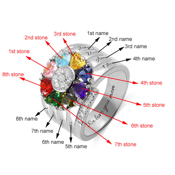 Personalized 8 Heart Birthstone Ring in Sterling Silver