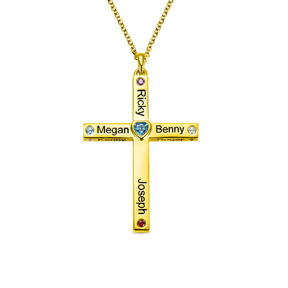 Personalized Heart Birthstone Cross Necklace Jewelry Treasures