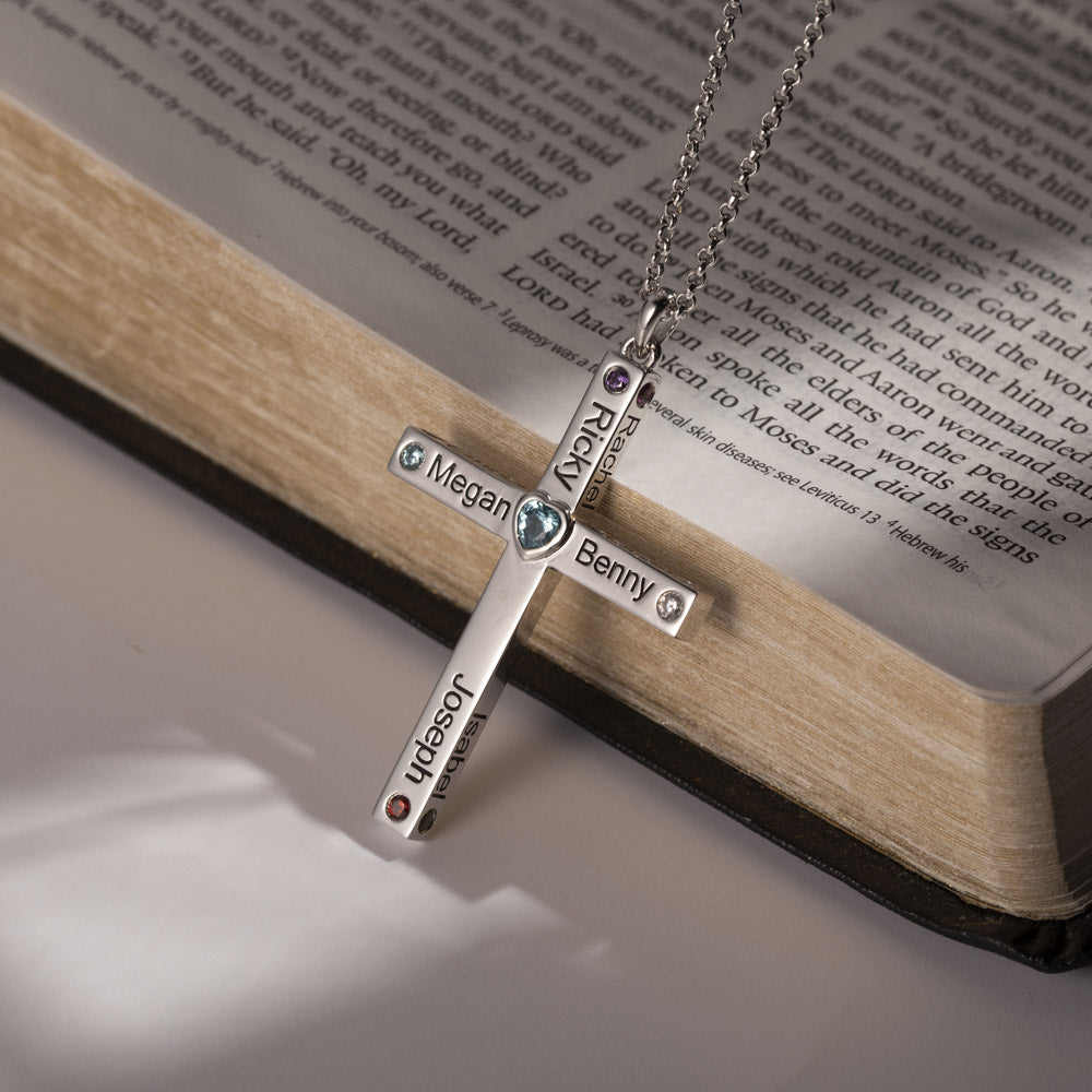 Personalized Heart Birthstone Cross Necklace Jewelry Treasures