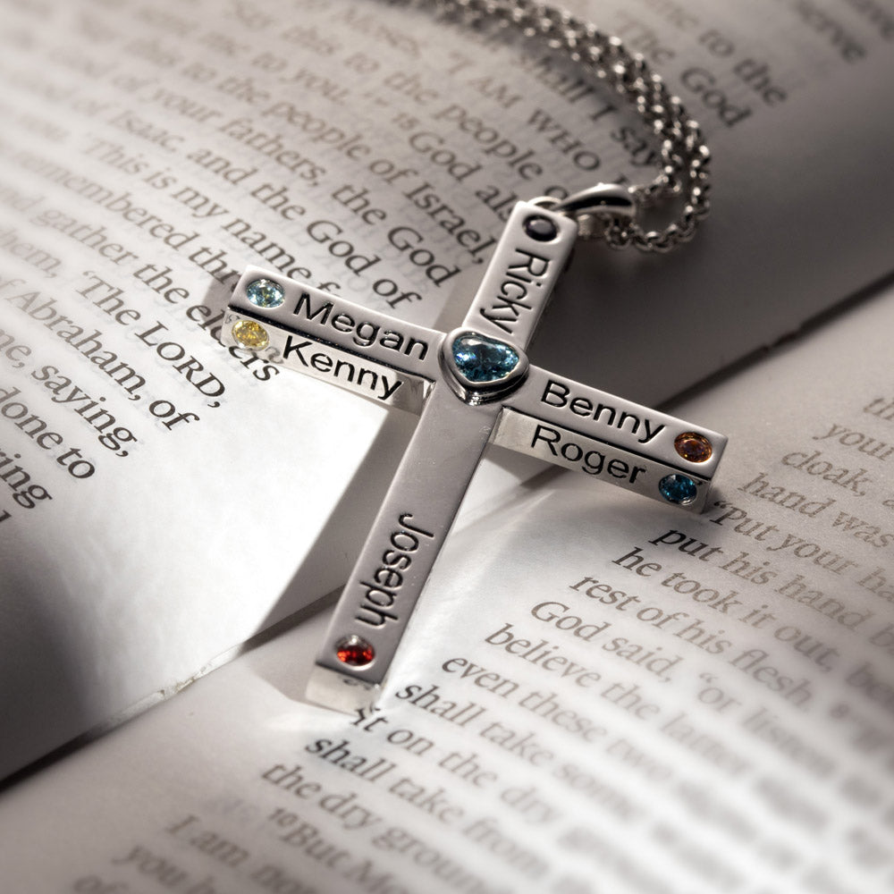 Personalized Heart Birthstone Cross Necklace Jewelry Treasures