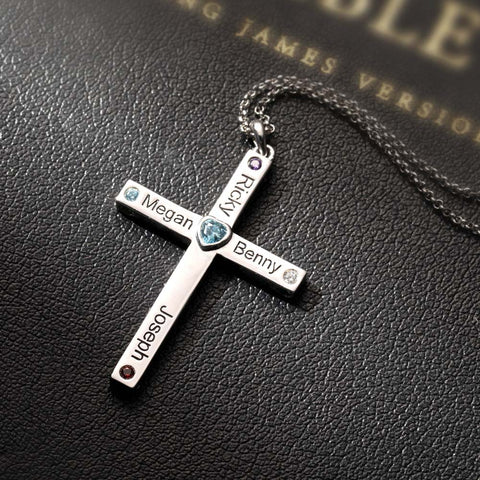 Personalized Heart Birthstone Cross Necklace Jewelry Treasures