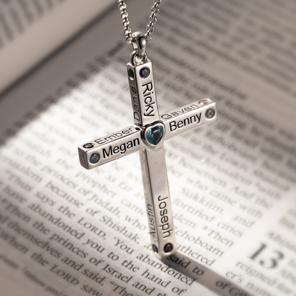 Personalized Heart Birthstone Cross Necklace Jewelry Treasures