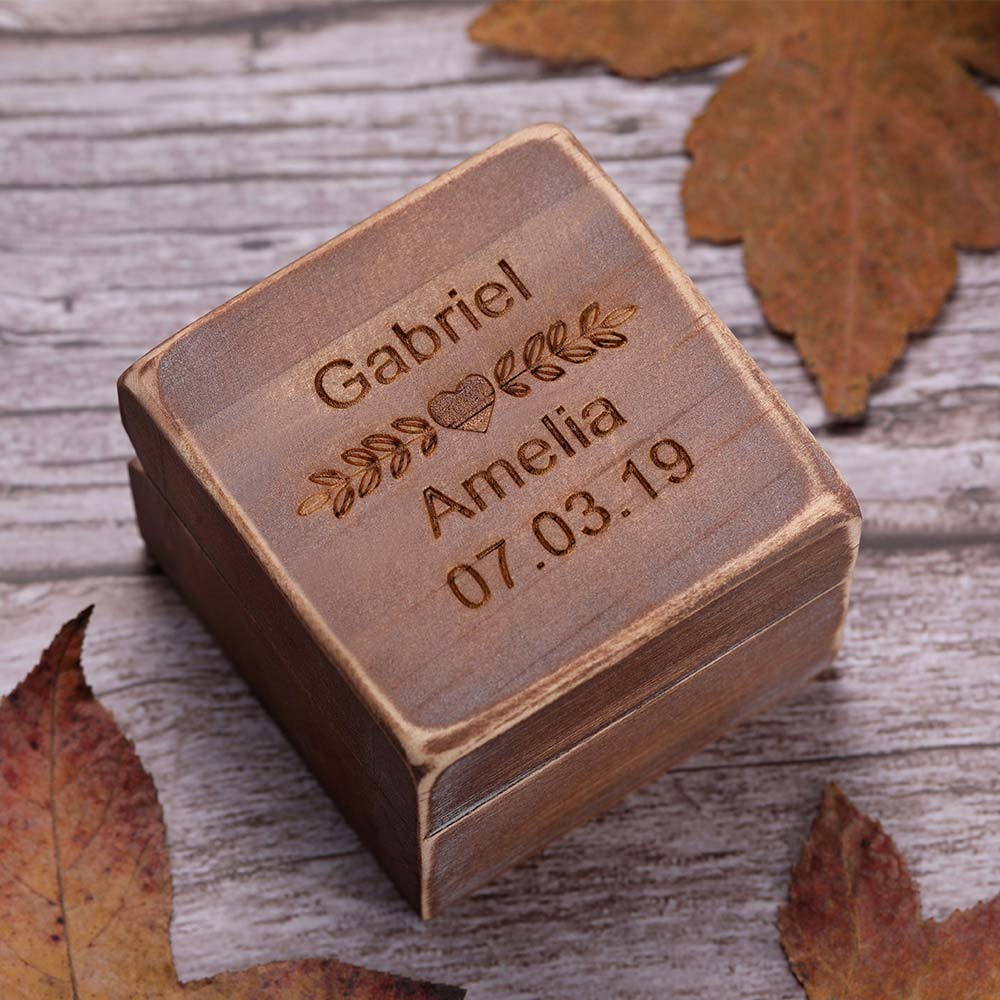 Engraved Wood Ring With Forest Trees Nature Ring With Ring Box