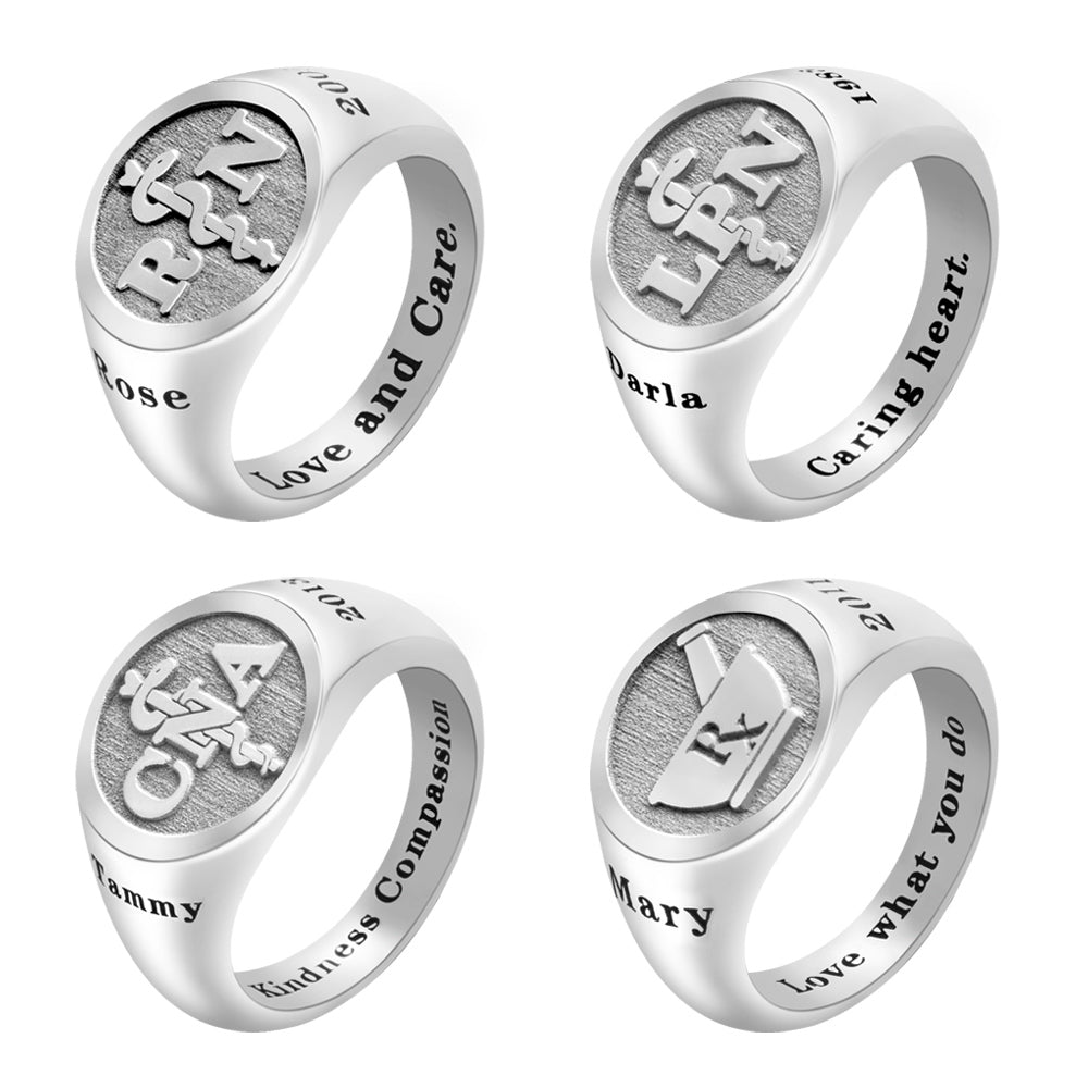 Personalized Medical Symbol Signet Rings in Sterling Silver