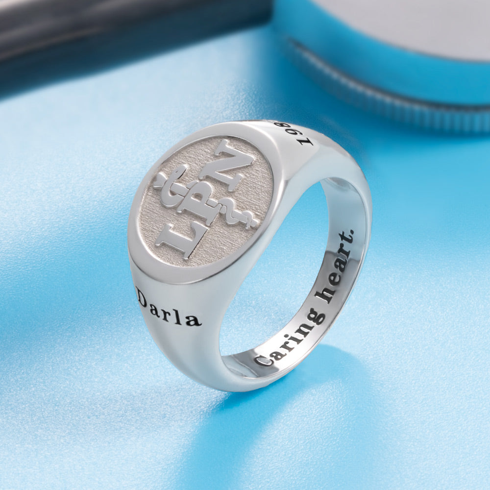 Personalized Medical Symbol Signet Rings in Sterling Silver