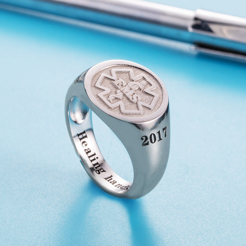 Personalized Medical Symbol Signet Rings in Sterling Silver