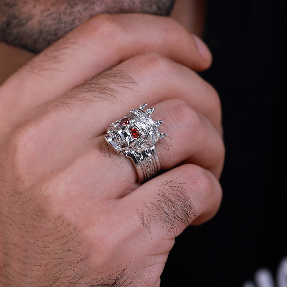 Engraved Skeleton King Ring with Birthstone