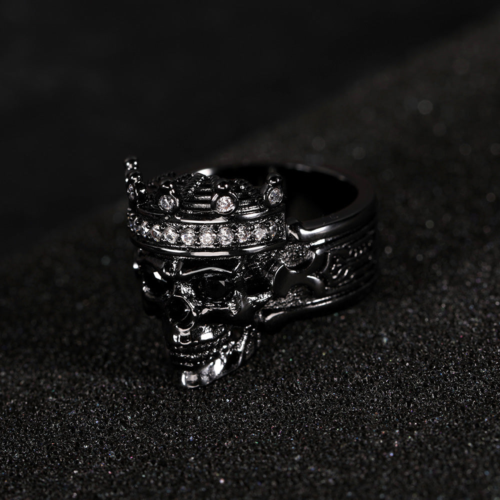 Engraved Skeleton King Ring with Birthstone