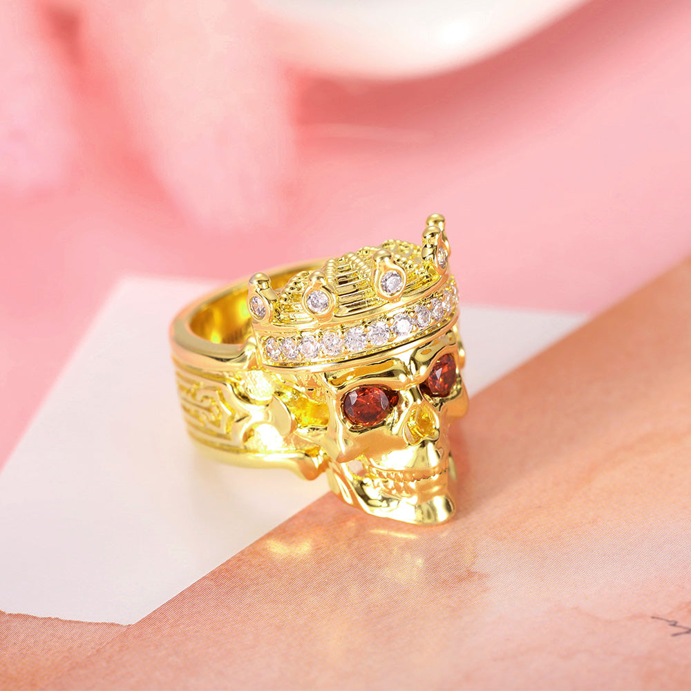 Engraved Skeleton King Ring with Birthstone