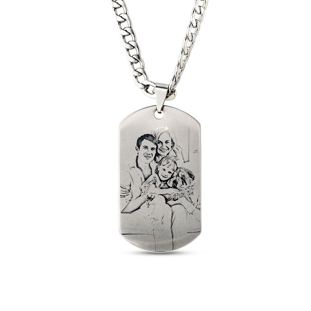 Titanium Steel Engraved Family Photo Necklace for Fathers Jewelry Treasures