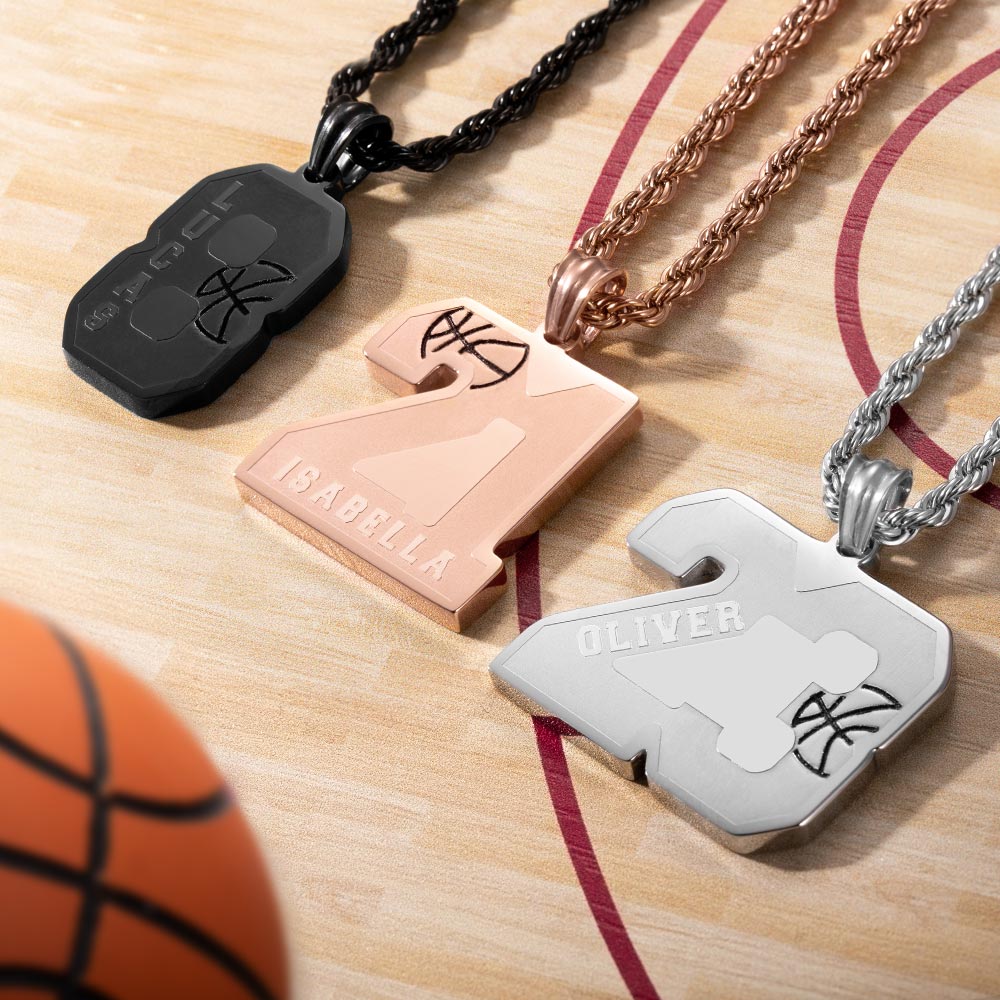 Custom Basketball Number Necklace with Name Jewelry Treasures