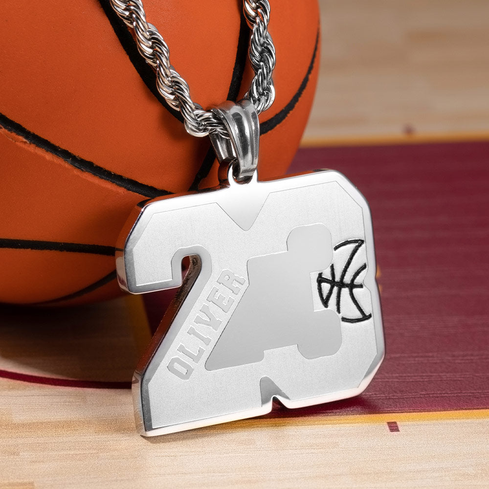 Custom Basketball Number Necklace with Name Jewelry Treasures