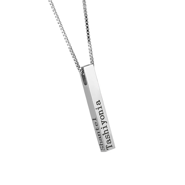 Engraved 4 Sides Bar Necklace Stainless Steel Jewelry Treasures